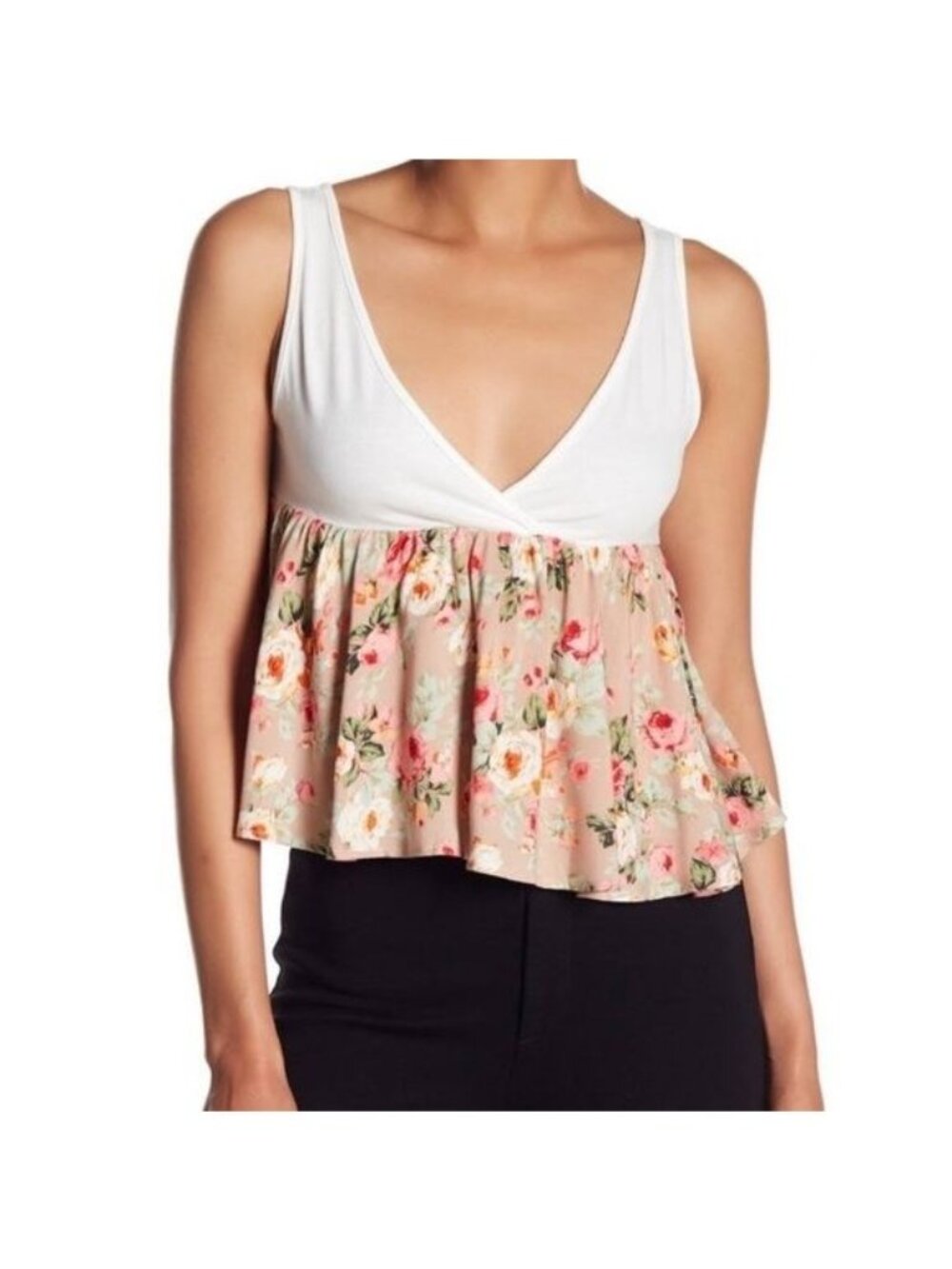 Good Luck Gem White Pink Floral Babydoll Tank Top Size Small NWT
